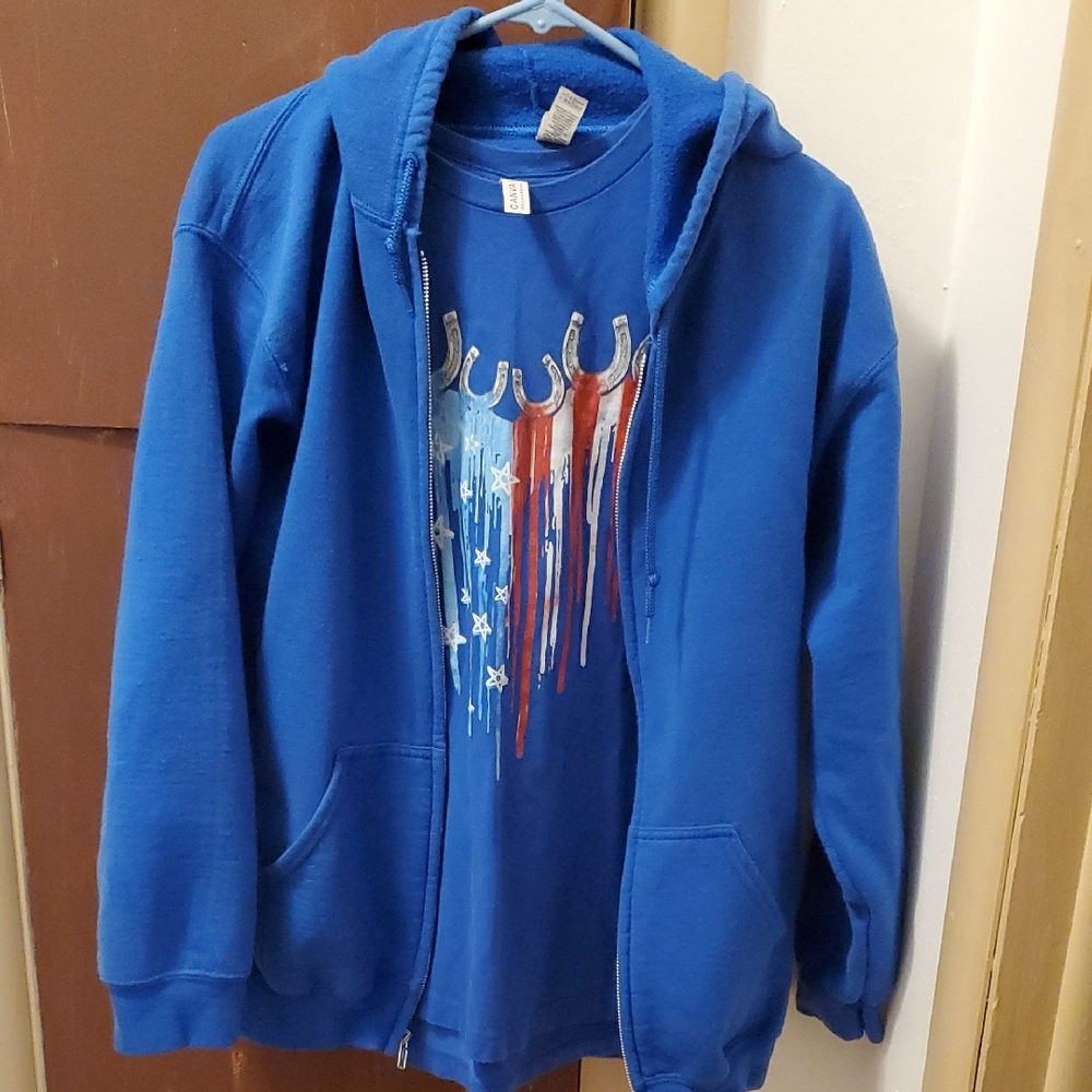 Gildan Vibrant Blue Sweatshirt and T-Shirt, Western 4th of July Outfit